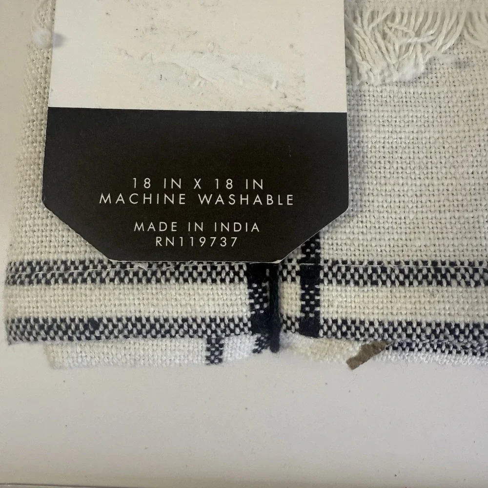 x4 BUNNY HILL FARMS NEW!!! EASTER Napkins Fringe‎ Cotton Plaid Cream Black CUTE!